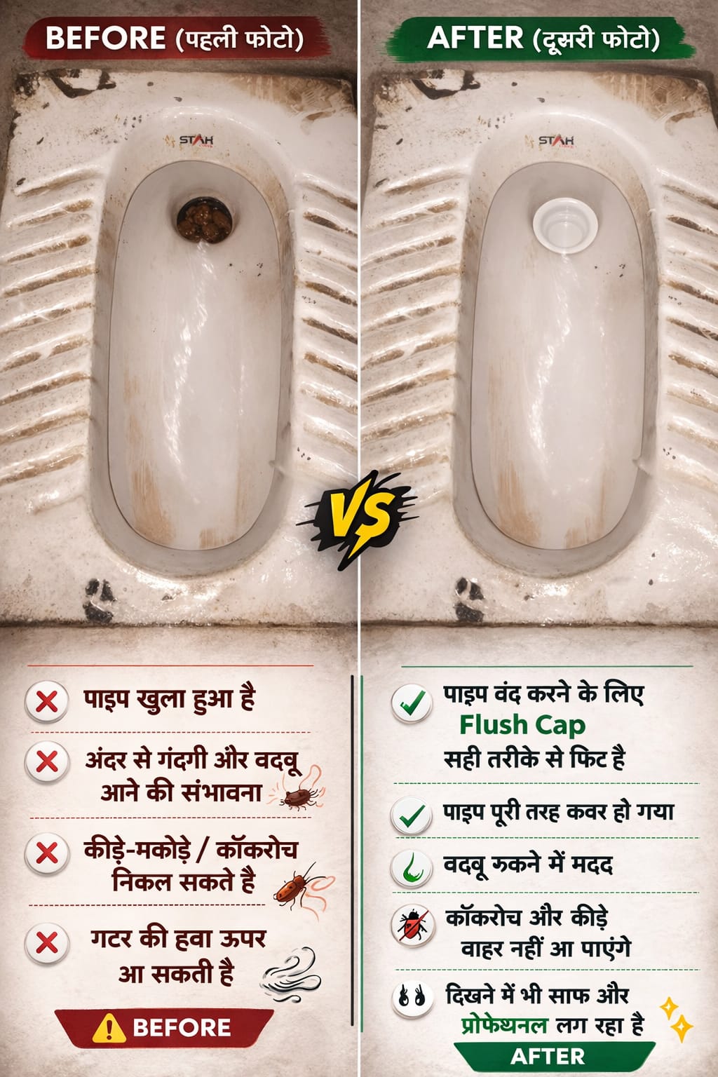 Indian Toilet Flush Cap – Stop Bad Smell & Cockroach Entry